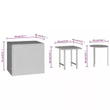 3 db fekete polyrattan kisasztal