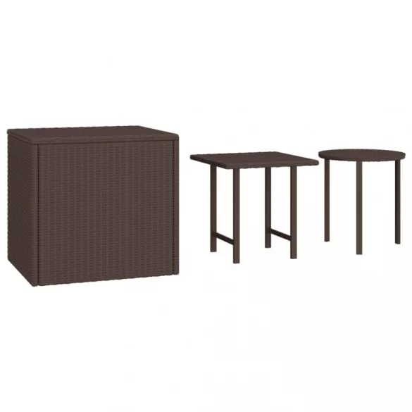 3 db barna polyrattan kisasztal
