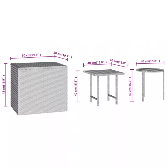 3 db barna polyrattan kisasztal
