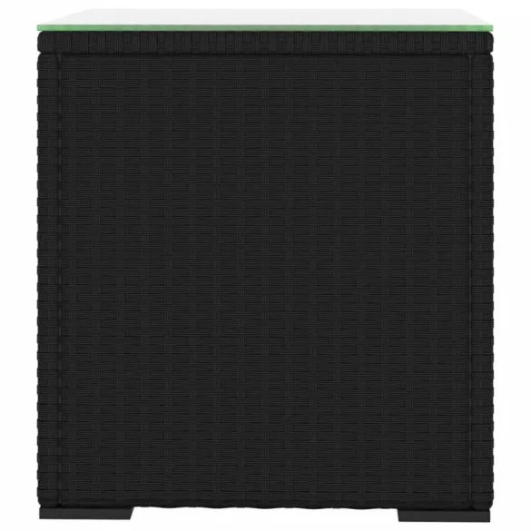 fekete polyrattan és edzett üveg kisasztal 40 x 37 x 40,5 cm