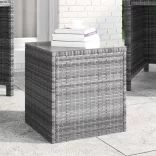 szürke polyrattan és edzett üveg kisasztal 40 x 37 x 40,5 cm