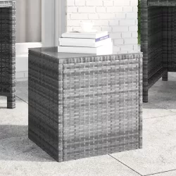   szürke polyrattan és edzett üveg kisasztal 40 x 37 x 40,5 cm