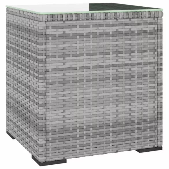 szürke polyrattan és edzett üveg kisasztal 40 x 37 x 40,5 cm