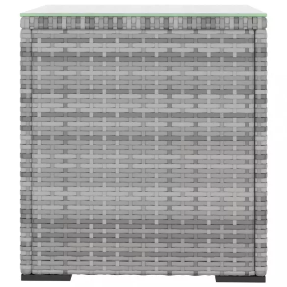 szürke polyrattan és edzett üveg kisasztal 40 x 37 x 40,5 cm