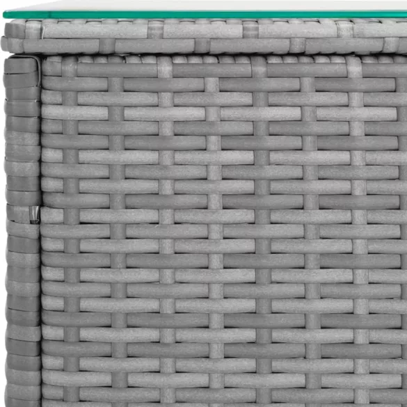 szürke polyrattan és edzett üveg kisasztal 40 x 37 x 40,5 cm