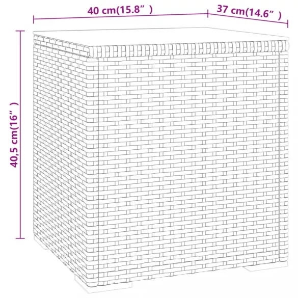 szürke polyrattan és edzett üveg kisasztal 40 x 37 x 40,5 cm
