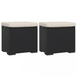 2 db fekete polyrattan zsámoly párnákkal 40 x 30 x 40 cm