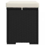 2 db fekete polyrattan zsámoly párnákkal 40 x 30 x 40 cm