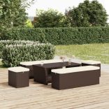 2 db barna polyrattan zsámoly párnákkal 40 x 30 x 40 cm
