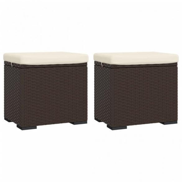 2 db barna polyrattan zsámoly párnákkal 40 x 30 x 40 cm