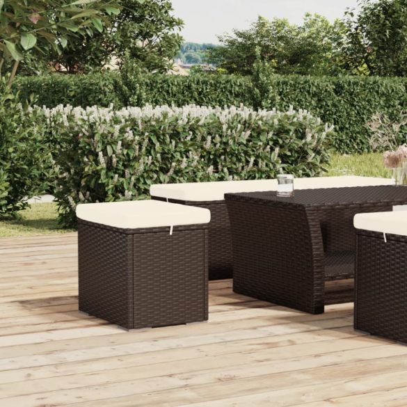2 db barna polyrattan zsámoly párnákkal 40 x 30 x 40 cm