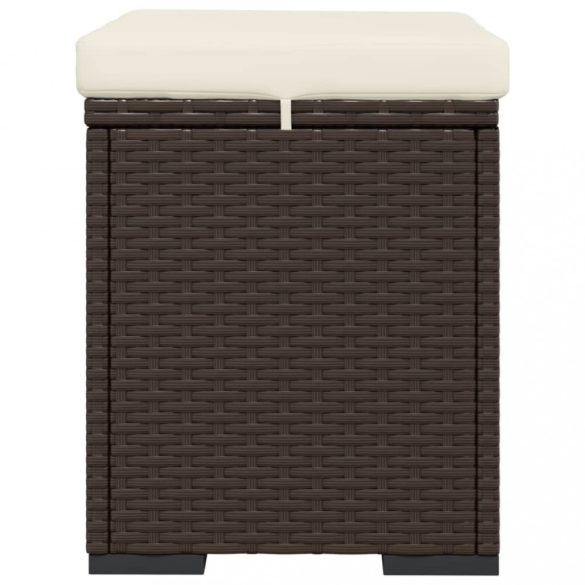 2 db barna polyrattan zsámoly párnákkal 40 x 30 x 40 cm