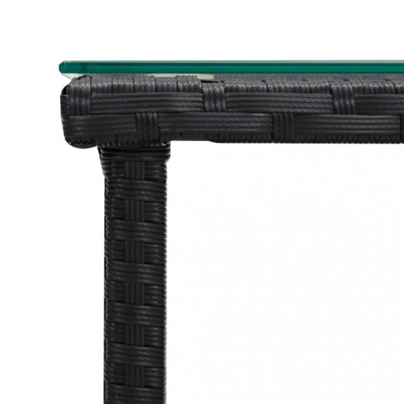 fekete polyrattan és edzett üveg kisasztal 45 x 45 x 45 cm