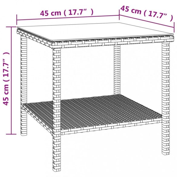 fekete polyrattan és edzett üveg kisasztal 45 x 45 x 45 cm