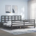 szürke tömör fa ágykeret fejtámlával 200 x 200 cm