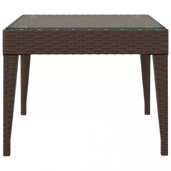 barna polyrattan és edzett üveg kisasztal 50 x 50 x 38 cm
