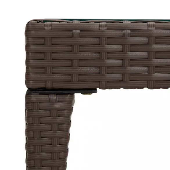 barna polyrattan és edzett üveg kisasztal 50 x 50 x 38 cm