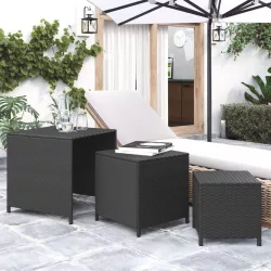 3 db fekete polyrattan rakásolható kisasztal