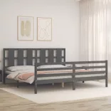 szürke tömör fa ágykeret fejtámlával 200 x 200 cm