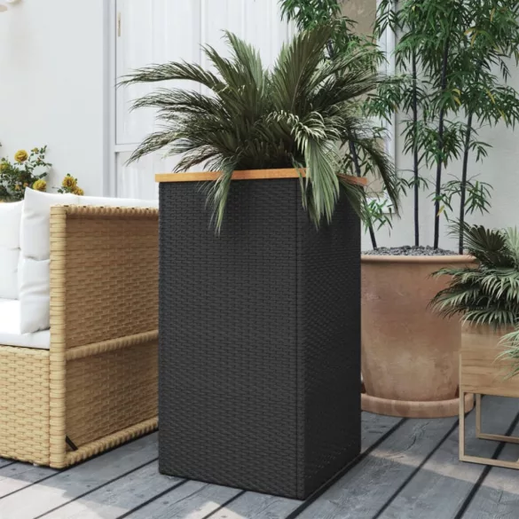 fekete polyrattan ültetőláda 40 x 40 x 80 cm