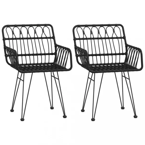 2 db fekete PE rattan karfás kerti szék 56 x 64 x 80 cm
