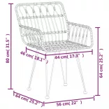 2 db fekete PE rattan karfás kerti szék 56 x 64 x 80 cm