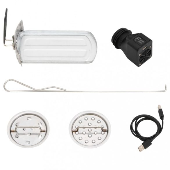 ezüst acél fatüzelésű tűzhely USB-s légfúvóval 35,5x26x28 cm