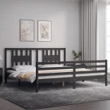 szürke tömör fa ágykeret fejtámlával 200 x 200 cm