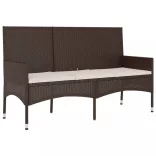 3 személyes barna polyrattan kerti kanapé párnával