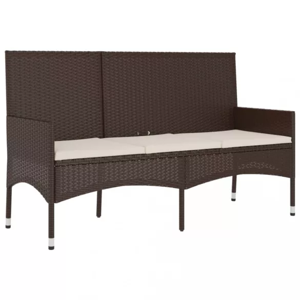 3 személyes barna polyrattan kerti kanapé párnával