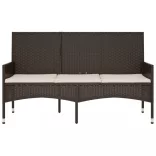 3 személyes barna polyrattan kerti kanapé párnával