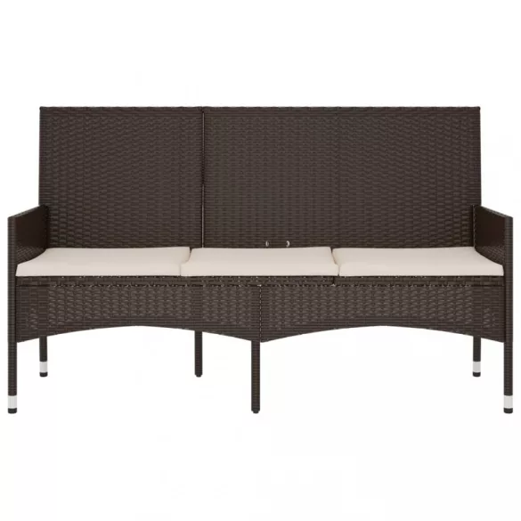 3 személyes barna polyrattan kerti kanapé párnával