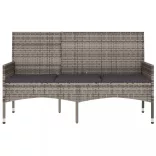 3 személyes szürke polyrattan kerti kanapé párnával