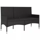 fekete 3 személyes polyrattan kerti pad párnával