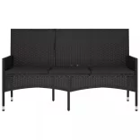 fekete 3 személyes polyrattan kerti pad párnával