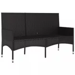 fekete 3 személyes polyrattan kerti pad párnával