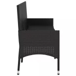 fekete 3 személyes polyrattan kerti pad párnával
