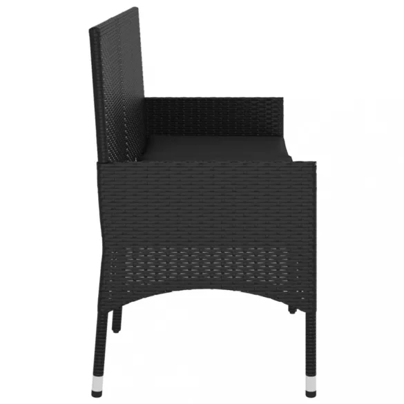fekete 3 személyes polyrattan kerti pad párnával