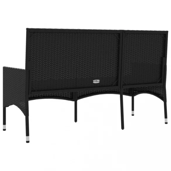 fekete 3 személyes polyrattan kerti pad párnával