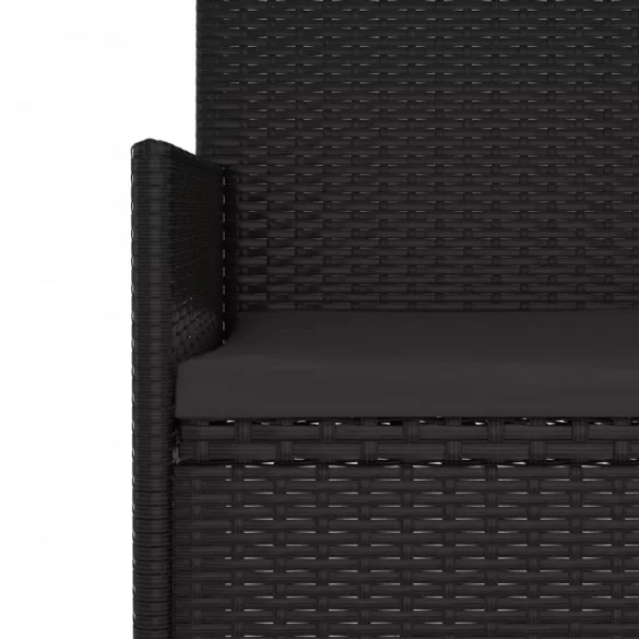 fekete 3 személyes polyrattan kerti pad párnával