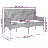 fekete 3 személyes polyrattan kerti pad párnával
