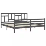 szürke tömör fa ágykeret fejtámlával 200 x 200 cm