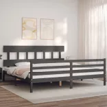 szürke tömör fa ágykeret fejtámlával 200 x 200 cm