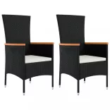 2 db fekete polyrattan kerti szék párnával