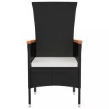 2 db fekete polyrattan kerti szék párnával