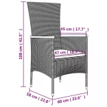 2 db fekete polyrattan kerti szék párnával