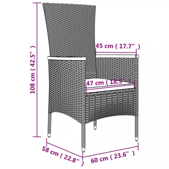 2 db fekete polyrattan kerti szék párnával