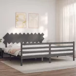 szürke tömör fa ágykeret fejtámlával 200 x 200 cm