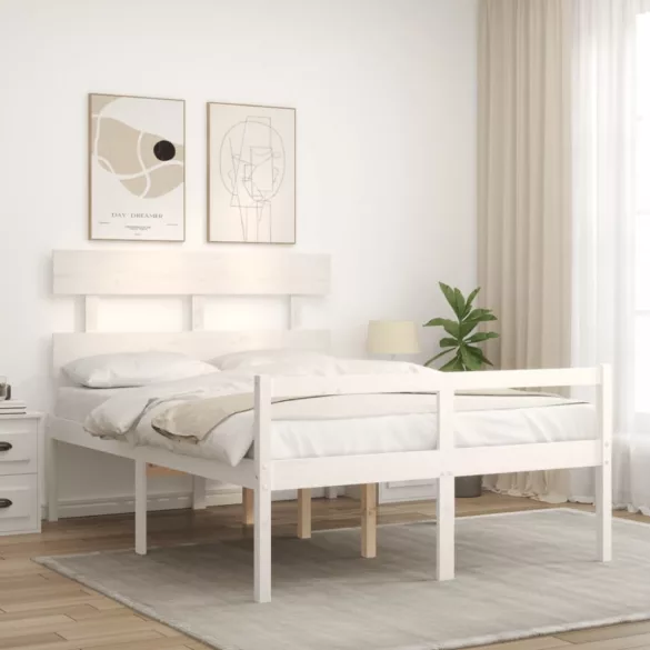 fehér tömör fa ágy időseknek fejtámlával 120x200 cm