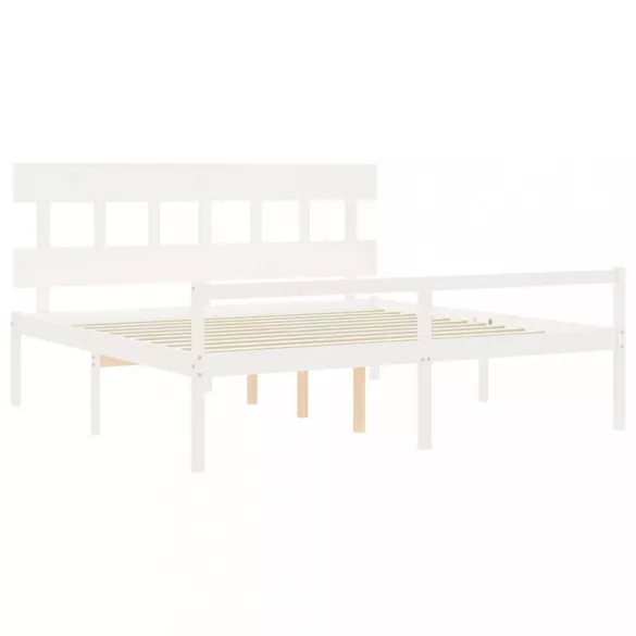 fehér tömör fa ágy időseknek fejtámlával 200x200 cm